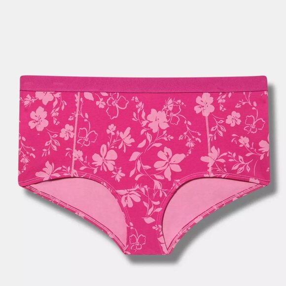 Torrid Panties 4X Boyshort Pink Floral Cotton Panty Mid Rise Loungewear Plus New - Picture 1 of 3
